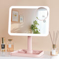 Famihomii Rechargeable Lighted Makeup Mirror for Girls, Desk Mirror with Lights, Detachable 10X Magnifying Mirror, Storage Base, 360¡Æ Rotation, Dimmable Lights for Teens Gifts, Pink