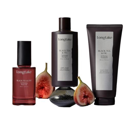 LONGTAKE Black Tea & Fig Hair Fragrance Oil Set - Nourishing Shampoo & Treatment for All Hair Types