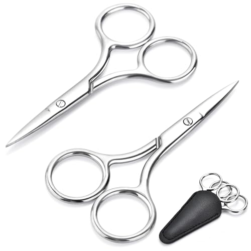 Sharp-Pointed Small Scissors Set for Eyebrow & Facial Grooming - 2 Pack, 3.5 Inch Stainless Steel Precision Trimmers