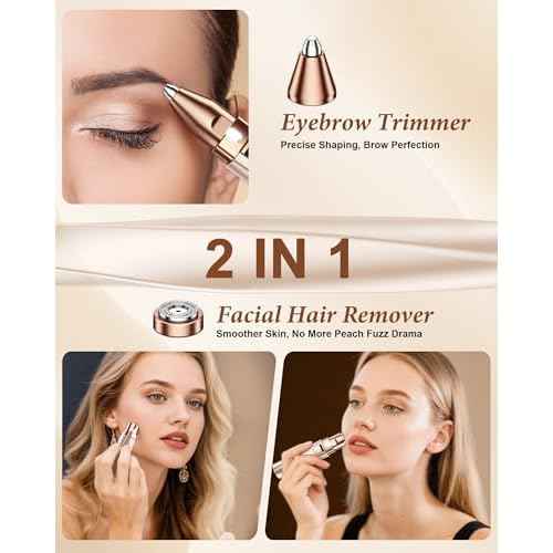 Eyebrow Trimmer Facial Hair Removal for Women: 2 in 1 Rechargeable Face Shaver and Eyebrow Razor - Painless Electric Hair Remover Device for Peach Fuzz Fine Hairs Upper Lip Chin