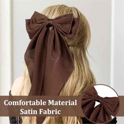TERSE Hair Bows for Women Big Bows Hair Accessories for Women Girls Cute Oversized Bow Clips with Long Tails Silky Satin Ribbon