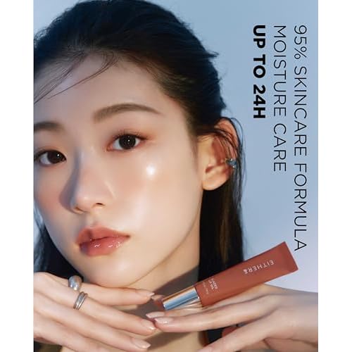 EITHER& Glazed Lip Oil - Glossy Tinted Lip Gloss, High Gloss Moisturizer with Peptides, Lightweight, Non-Sticky for Dry Lips, Lip Care 05 Noir (10g)