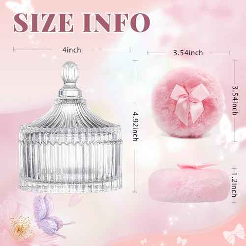 3 Pcs Large Body Powder Puff and Container, Powder Container with Puff, Velour Dusting Powder Puff with Crystal Case, Washable Reusable Puff for Women Baby Bath Travel Glitter Wet Dry Makeup