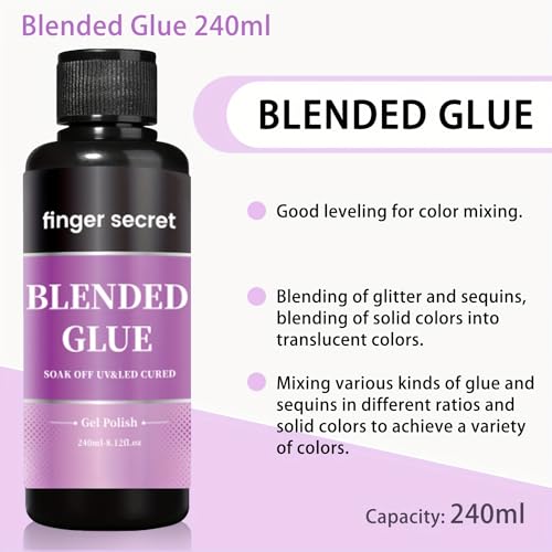 Nail Blending Glue,finger secret Blended Glue240ml,Gel Polish Glitter Powder Clear Mixer Glue,Color Sequins Mixing Glue,Multifunctional Nail Blend Glue for DIY Nail Art