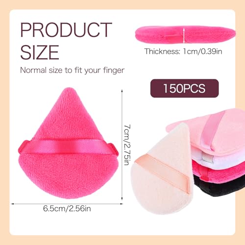 150Pcs Triangle Powder Puffs Soft Velour Makeup Puffs for Loose Powder Wet and Dry Use Cosmetic Foundation Tools (5 Colors)