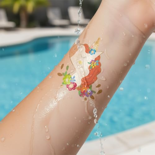 PapaKit Unicorn and Friends 36 Temporary Fake Tattoo Set, 18 Individually Wrapped Sheets | Kids Girls & Boys Birthday Party Favor Gift Reward, Non-Toxic Safe Removable