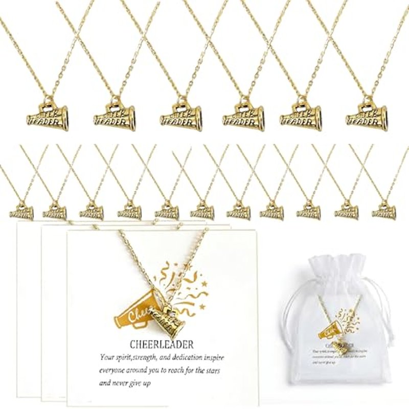 20 Gold Cheerleading Necklaces with Motivational Cards