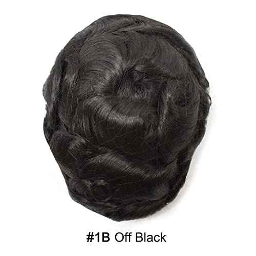 Toupee for Men Real Human Hair Piece Full Poly Thin Skin Men Hair Replacement System Mens Toupee Invisible Poly Coating Man Hairpieces8x10''-120% Density£¬1B# OFF BLACK