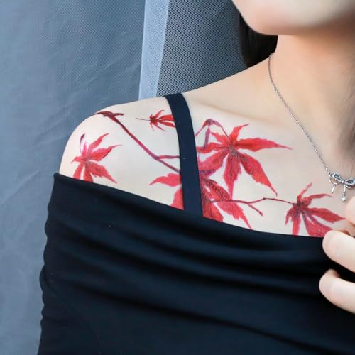 6 Sheet Watercolor Leaf Temporary Tattoos for Women