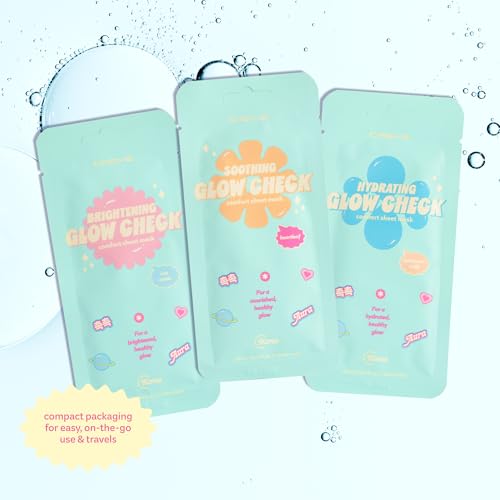 The Creme Shop Glow Check Comfort Sheet Mask 5 Pack, Facial Sheet Mask, Korean Skin Care, Korean Glass Skin, Hydrating, Brightening, Rice Water- Brightening Glow