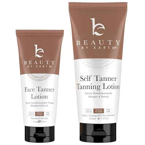 Self Tanner Face & Body - With Organic Aloe Vera & Shea Butter, Sunless Tanning Lotion, Bronzer Buildable Light, Medium or Dark Tan, Fake Tan Self Tanners Best Sellers, 7.5oz (body) 3oz (face)