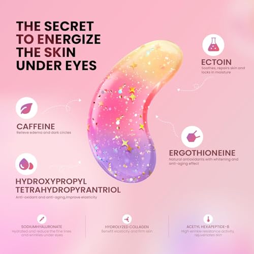 Under Eye Patches (24 Pairs) - Tri-color Glitter Eye Gel Pads for Dark Circles, Puffy Eyes, Under eye Bags, Wrinkles | Natural Collagen Under Eye Mask Patches, Gel Under Eye Patches