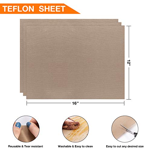 YRYM HT 3 Pack Teflon Sheet for Heat Press - 16" x 12" Teflon Sheets with 3 Rolls Heat Tape High Temp Tape for Sublimation Heat Resistant