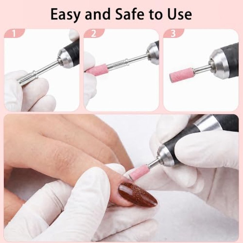 200 Pcs Pink Nail Drill Bits Sanding Bands 240 Grit & Mandrel