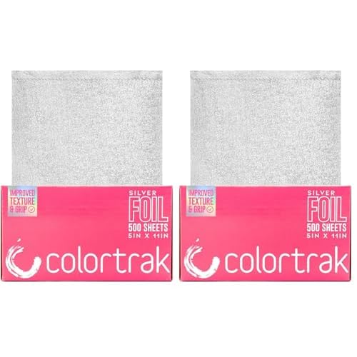 Colortrak Embossed Sheets Silver Aluminum Foil Pop-up Dispenser, 500 Pre-cut Sheets Non-slip Textured, for Hair Foil Coloring and Highlighting Applications Silver, 5 x 11 (Pack of 2)