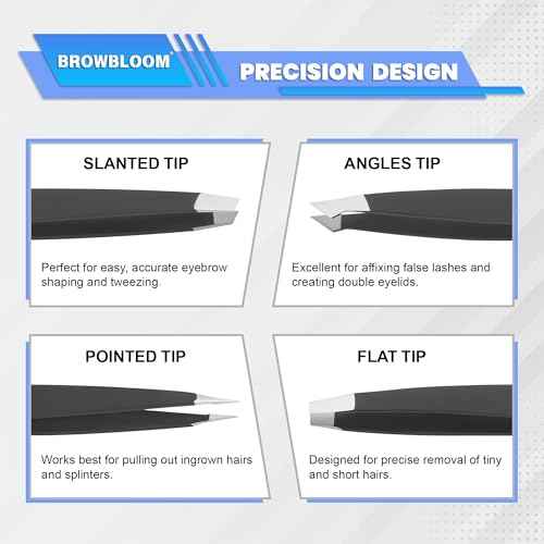 4Piece Set of Professional Tweezers for Women Facial Hair, Black Stainless Steel Precision Tweezer for Ingrown Hair, Eyebrow Tweezers for Men Comes in Carrying Pouch (Black Set)