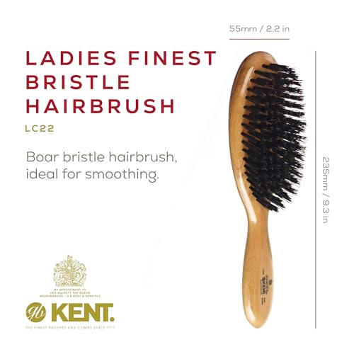 Kent LC22 Finest Hair Brushes for Women Detangler Dry Brush Made of Cherrywood - Boar Bristle Oval Hairbrush for Medium to Thick Hair All Lengths - Salon Style Straightening Pure Wood Brush from Kent