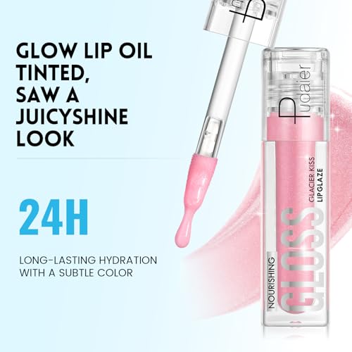 Pudaier Excellent Recovery Glossy Lip Stain, Moisturizing Lip Care Tinted Lip Oil, Hydrating Plumping Lip Gloss Balm, Non-Sticky Long Lasting Light Texture LipGloss Oil for Dry Lip (05 Muted Flame)