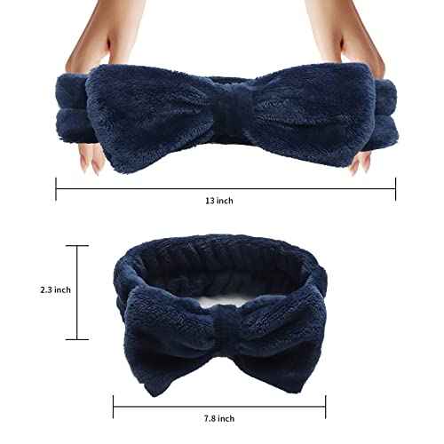 42 Pcs Cute Fluffy Bow Headbands - Adjustable Spa Makeup Headbands for Women, Girls, Gifts, Yoga, Sports