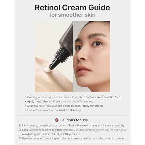 Retinol Cream - Korean Retinol Vitamin A Face Moisturizer - Lifting, Skin Renewal and Wrinkle Improvement Night Treatment with Peptides - Dermatologically Tested, Vegan Formula, 0.7 oz.