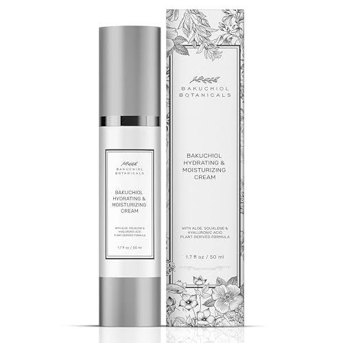 Bakuchiol Moisturizer Cream 1.7 Oz - Retinol Alternative - All Natural Plant Derived Ingredients - Bakuchiol and Squalane, Aloe, Hyaluronic Acid, Squalane, Vitamin E, B5