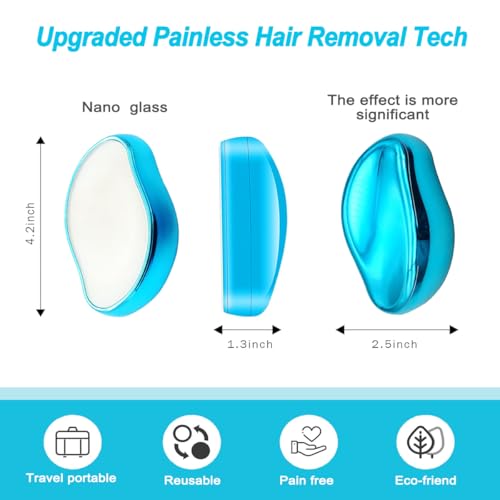 Crystal Hair Eraser for Women and man, Reusable Crystal Hair Remover Magic Painless Exfoliation Hair Removal Tool for Back Arms Legs Crystal Shaver-Nano Glass (Blue)