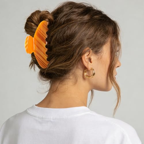 MAORULU 4-Inch Acetate Hair Claw Clip - Durable No-Slip Grip (Amber Orange)