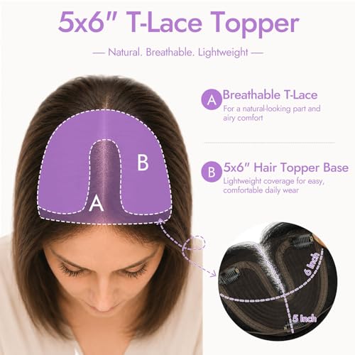 Eawwii Hair Topper 5x6 Clip-In for Thinning Hair, 18" Brown
