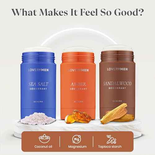 Aluminum-Free Deodorant for Men ? 3-Pack Long-Lasting Clean Deodorant Set ? Sandalwood, Amber & Sea Salt Scents ? Odor Protection with Essential Oils ? No Baking Soda, Paraben-Free