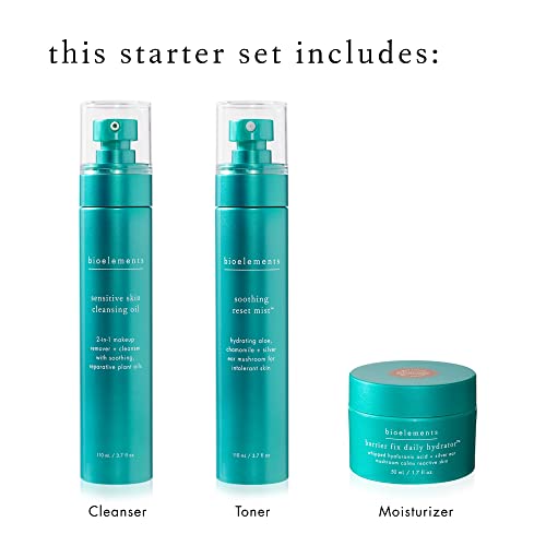 Bioelements 3-Step Starter Set: Sensitive Skin - Includes Cleansing Oil, Soothing Reset Mist Toner & Barrier Fix Daily Hydrator Moisturizer