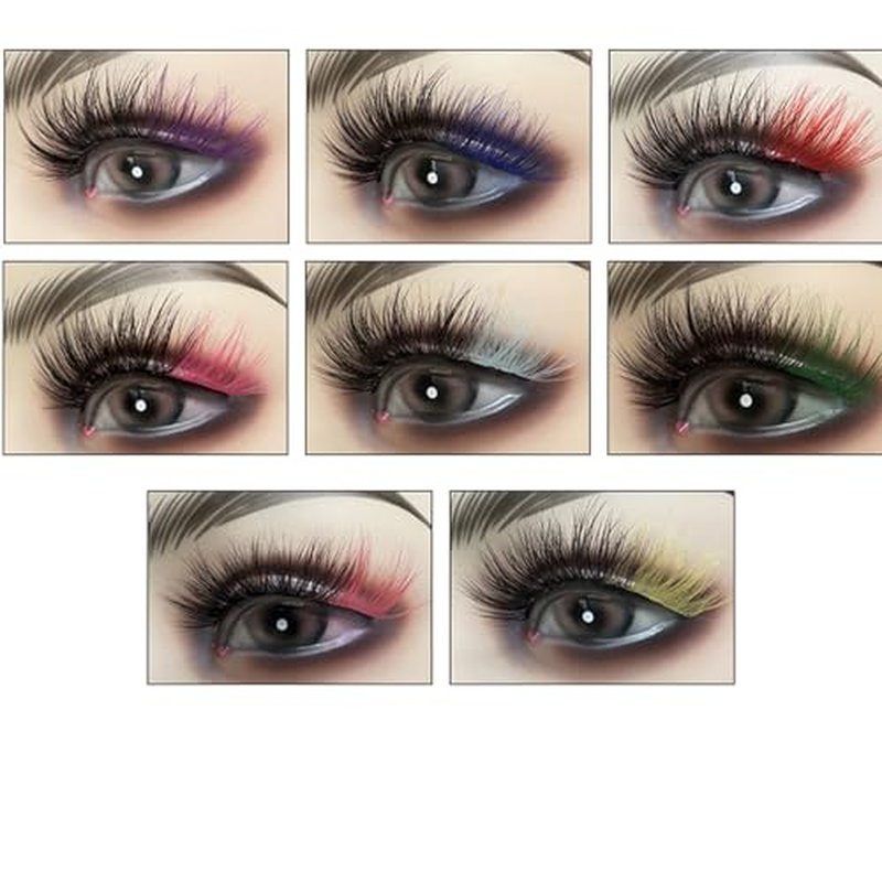 Fankexi 8 Pairs Colored False Eyelashes Fluffy Faux Mink Lashes Russian Strip Long Eye Lashes Colorful Extension Volume Fake Eyelashes with 8 Color Mixed,Clear