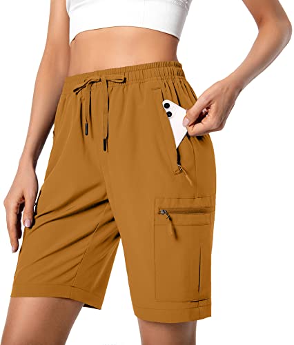 Women's Lightweight Hiking Cargo Shorts Quick Dry Athletic Shorts for Camping Travel Golf with Zipper Pockets Water Resistant