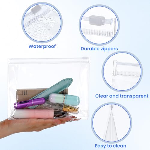 50 Pcs Travel Toiletry Organizer Mini Clear Makeup Bag Small PVC Waterproof Makeup Bag Pouches Plastic Cosmetic Organizer Bag with Zipper for Women Men Travel (7.9'', Transparent)