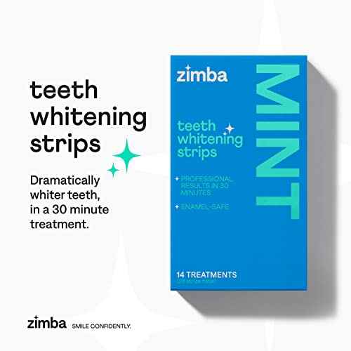 Zimba Teeth Whitening Strips for Teeth Sensitive, White Strips for Teeth Whitening, Teeth Whitener Stain Remover 28 White Strips Included Per Pack, 2 Pack (14 Day Treatment), Mint and Wintergreen