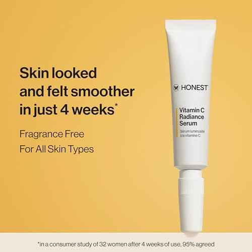 Honest Beauty Mini Vitamin C Radiance Serum | Improves + Brightens Skin Tone and Complexion | Gentle for Sensitive Skin, Fragrance Free, Vegan | Travel Size, .33 fl oz