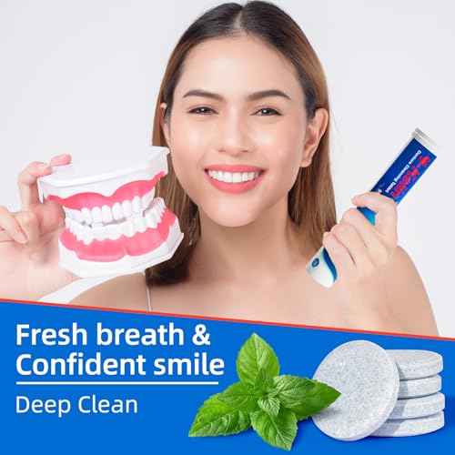 Denture Cleaning Tablets - 120 Retainer Cleaner Tablets, Removes Odors & Stains - For Dentures, Night Guards, Retainers, Aligners & Dental Appliance Cleaner - Mint Flavor - 4 Month Supply