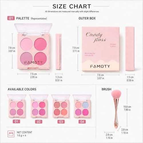 4-Color Blush Palette with Brush Set - Highly Pigmented, Blendable