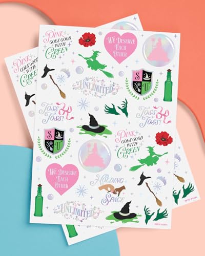 Pink & Green Witch Temporary Tattoos - 50 Iridescent Pieces