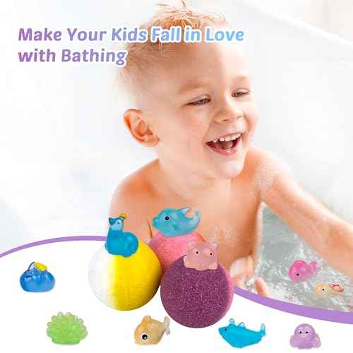 Bath Bombs for Kids, 12 Pcs Bath Bombs with Glow in The Dark Ocean Surprise Inside, Handmade Organic Bubble Bath Ball Gift Set for Boys and Girls, Gift for Birthday Christmas Easter