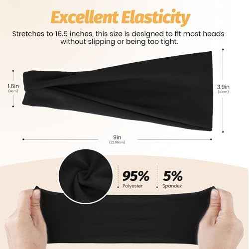 Headbands for Women - 6 Pack Wide Elastic Hair Bands | Stretchy Sweatbands Hair Bands | Soft Sports Thin Head Bands | Non-Slip Accessories Bands for Fashion, Washing Face, Workouts, Yoga, Daily Use