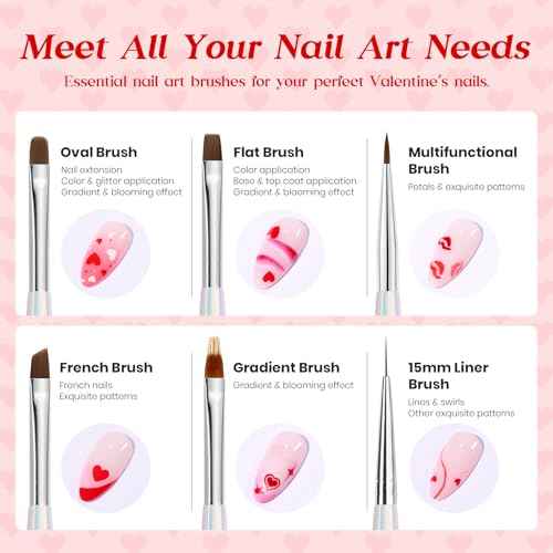 Beetles Red Gel Nail Polish & Nail Art Brushes Set-Heart Desire Multifunctional Nail Brushes Kit for Nail Art with Heart Nail Gems&Nail stickers Manicure Gift for Girls Women