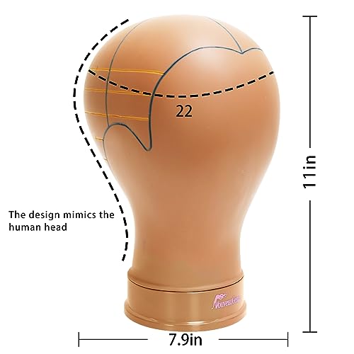 NouveauGenra Wig Head Stand With Guidelines Mannequin Head for Wigs, Improved Bracket Set and Ergonomic Design, Canvas Head, More Robust and Durable,22 Inch Yellow