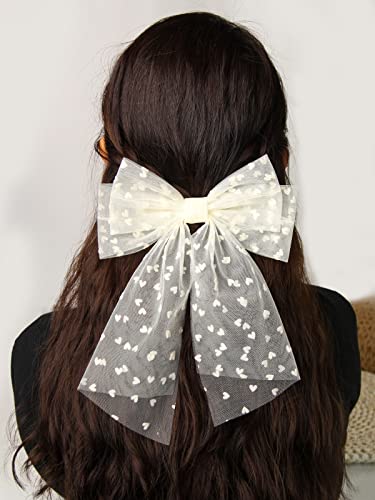 XFYUZR Women Bow Hair Clip - Long Tail Bridal Hair Clips Tulle Large Bows Barrettes Bachelorette Party Bow Veil Clip 2Pcs Women Girls Big Bow Barrettes Small Dots Bows(Multi layers)