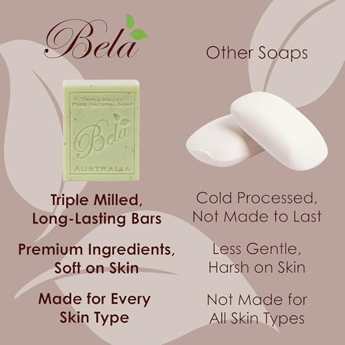 BELA Extra Creamy Goat Milk Soap 3.3 OZ Pack of 6, Long Lasting French Triple Milled Bar Soap Enriched with Organic Shea Butter, Hand, Face and Body Wash Bar, Made in Australia