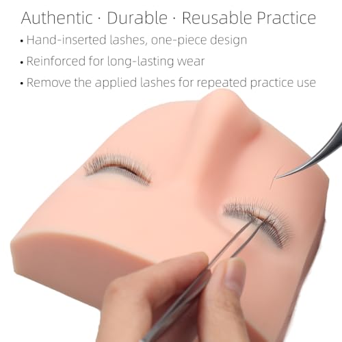 Lash Mannequin Head with Liftable Eyelids - 3D Realistic Silicone Lash Mannequin for Eyelash Extension Training - 4 Upper & 1 Lower Lash Layers (9x12x6.5cm)