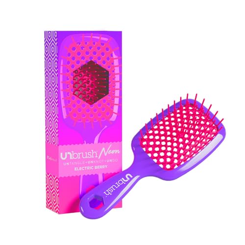 FHI Heat UNbrush Detangling Brush for Pain-Free Brushing on All Wet or Dry Hair Types — Durable DuoFlex Anti-Static Bristles, Lightweight Handle, Vented Hair Brush, Electric Berry Purple