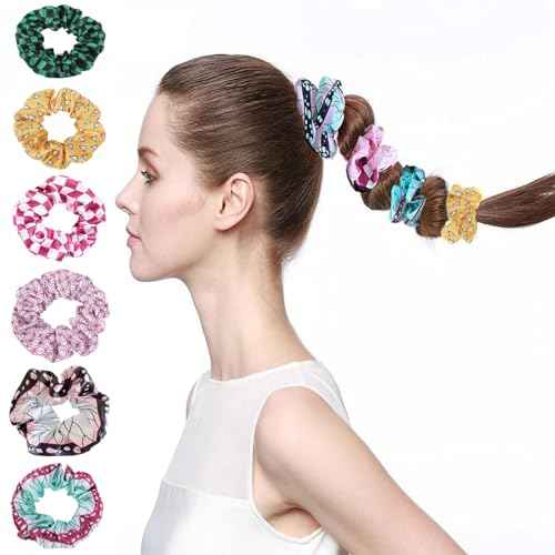 6Pcs Anime Hair Scrunchies Colorful Hair Ties for Women Girls, Elastic Hair Bow Scrunchy Ponytail Holder, Cosplay Costumes Hair Accessories