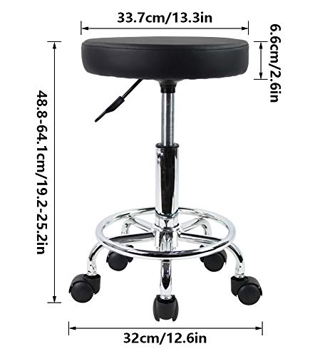 KKTONER PU Leather Rolling Stool with Foot Rest - Black