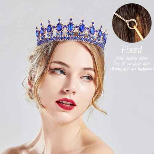 TOBATOBA Blue Tiaras and Crowns for Women, Crystal Wedding Tiara for Bride Queen Crown, Royal Princess Quinceanera Headpieces for Birthday Prom Pageant Halloween Cosplay