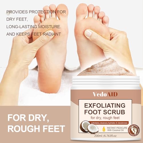 VedoAID Peppermint Foot Scrub - Exfoliating Cream for Cracked Heels, 200ml